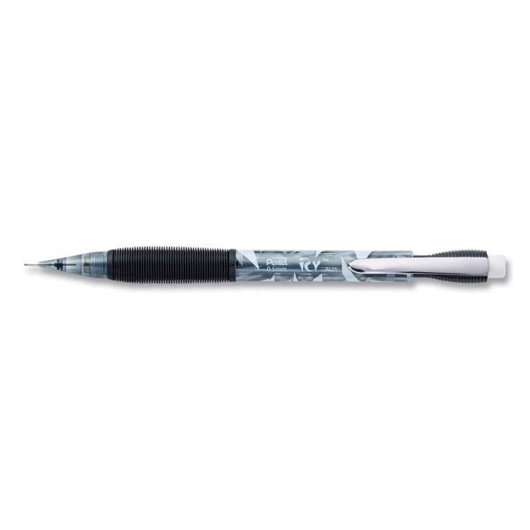 PENTEL OF AMERICA Icy Mechanical Pencil, 0.5 mm, HB (#2), Black Lead, Translucent Ice/Black Barrel, Dozen (PENAL25TA)