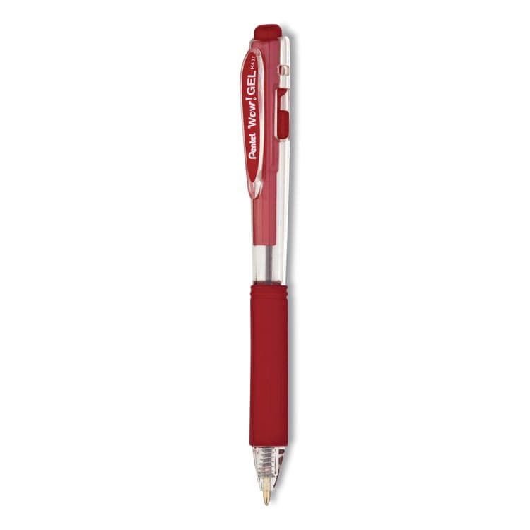 PENTEL OF AMERICA WOW! Gel Pen, Retractable, Medium 0.7 mm, Red Ink, Clear/Red Barrel, Dozen (PENK437B) thumbnail 4