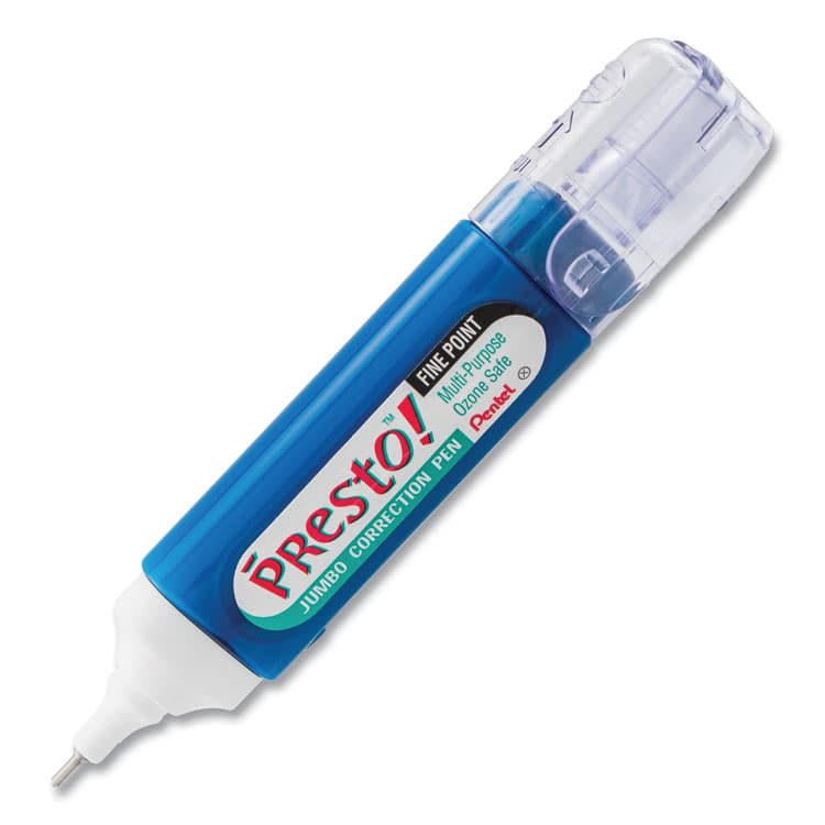 PENTEL OF AMERICA Presto! Multipurpose Correction Pen, Flat Tank-Style Barrel, Needle Tip, 0.41 oz, White (PENZL31W)