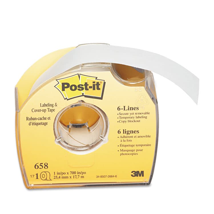 3M/COMMERCIAL TAPE DIV. Labeling and Cover-Up Tape, Non-Refillable, 1" x 19.44 yd, White Tape, Clear Dispenser (MMM658)