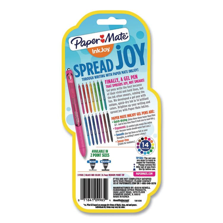 SANFORD InkJoy Gel Pen, Retractable, Medium 0.7 mm, Black Ink, Black/Smoke Barrel, 3/Pack (PAP1951637) thumbnail 3