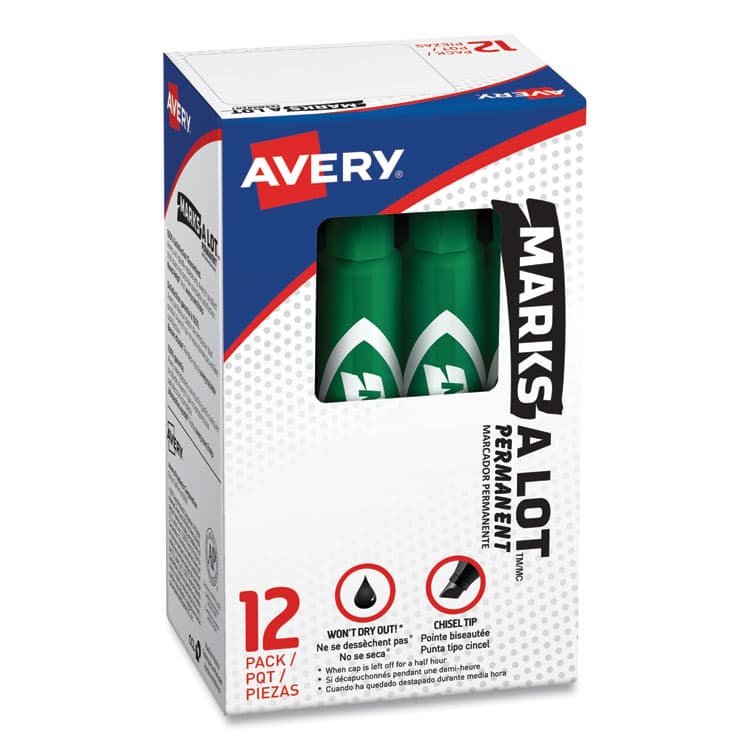 AVERY PRODUCTS CORPORATION MARKS A LOT Regular Desk-Style Permanent Marker, Broad Chisel Tip, Green, Dozen (7885) (AVE07885) thumbnail 2