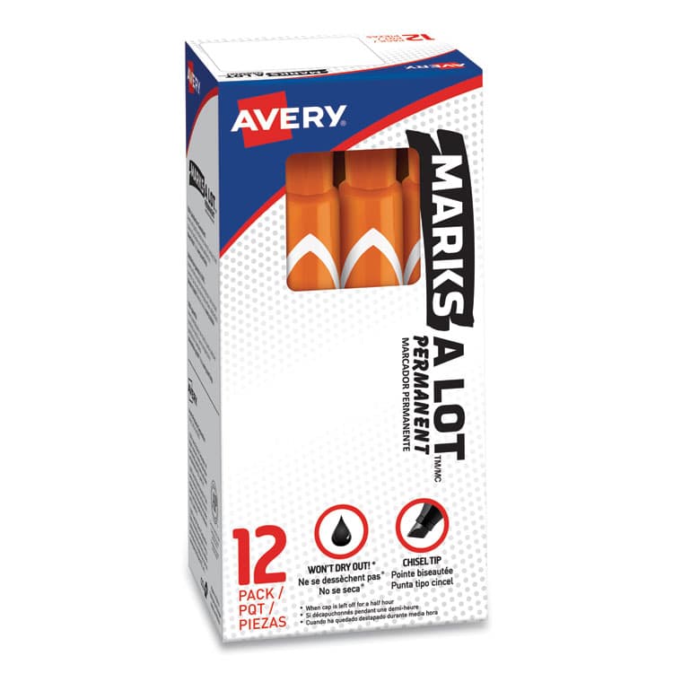 AVERY PRODUCTS CORPORATION MARKS A LOT Large Desk-Style Permanent Marker, Broad Chisel Tip, Orange, Dozen (8883) (AVE08883) thumbnail 2