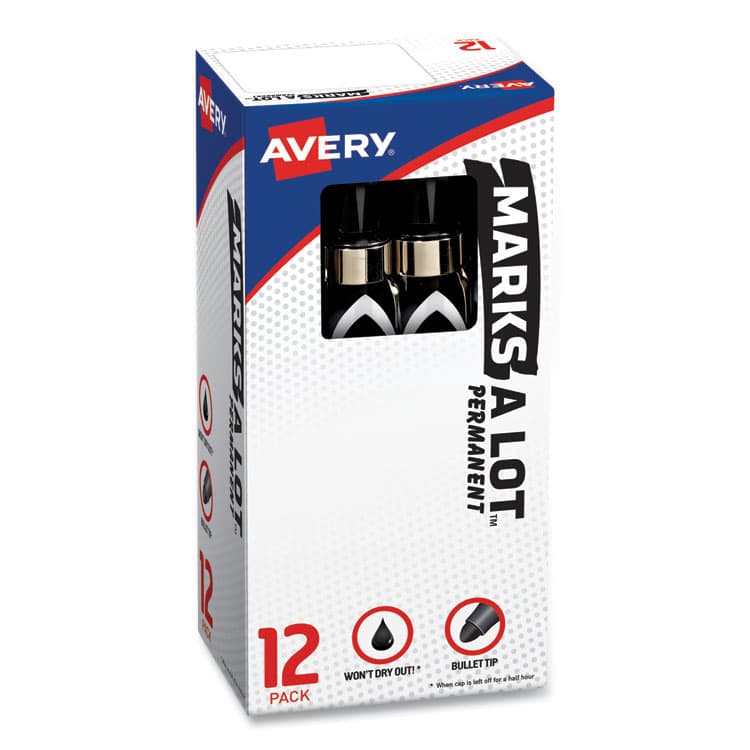 AVERY PRODUCTS CORPORATION MARKS A LOT Large Desk-Style Permanent Marker with Metal Pocket Clip, Broad Bullet Tip, Black, Dozen (24878) (AVE24878) thumbnail 2