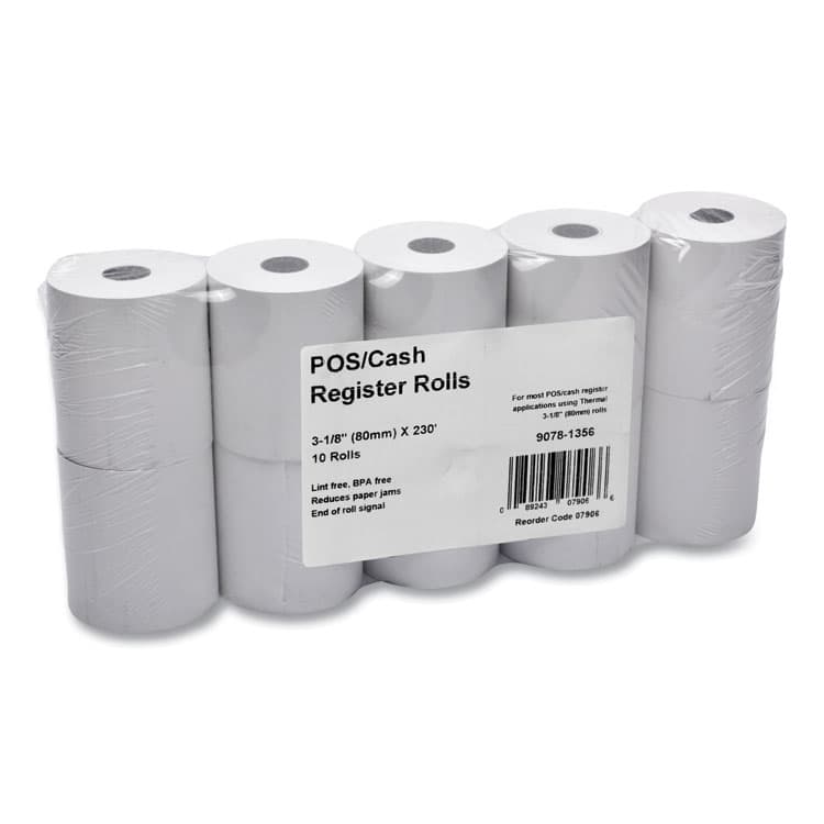 ICONEX Direct Thermal Printing Thermal Paper Rolls, 3.13" x 230 ft, White, 10/Pack (ICX90781356)
