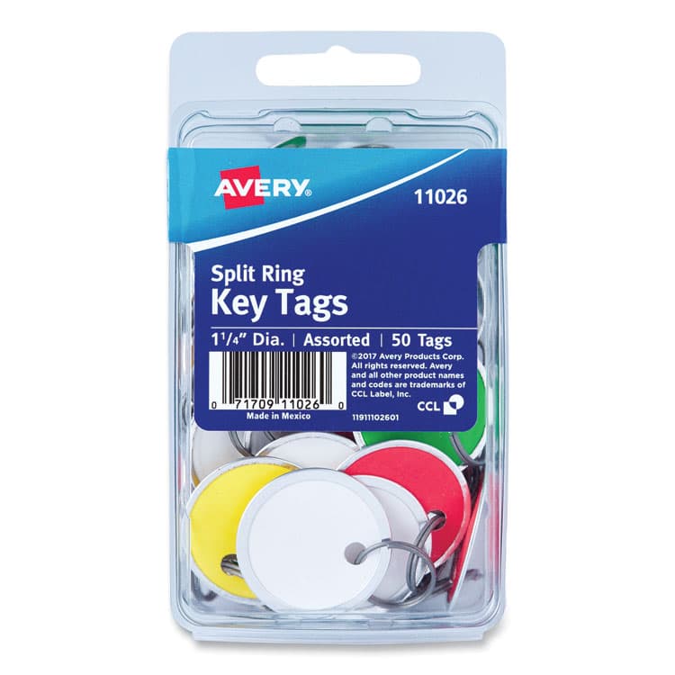 AVERY PRODUCTS CORPORATION Key Tags with Split Ring, 1.25" dia, Assorted Colors, 50/Pack (AVE11026)