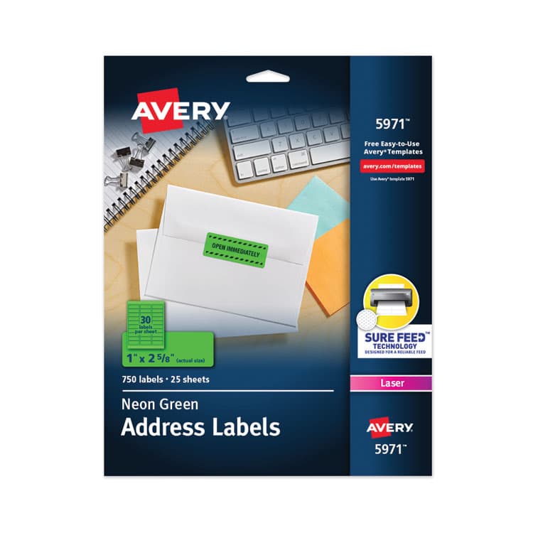 AVERY PRODUCTS CORPORATION High-Visibility Permanent Laser ID Labels, 1 x 2.63, Neon Green, 750/Pack (AVE5971)