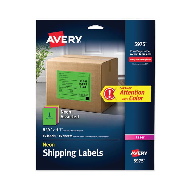 AVERY PRODUCTS CORPORATION High-Visibility Permanent Laser ID Labels, 8.5 x 11, Asst. Neon, 15/Pack (AVE5975)