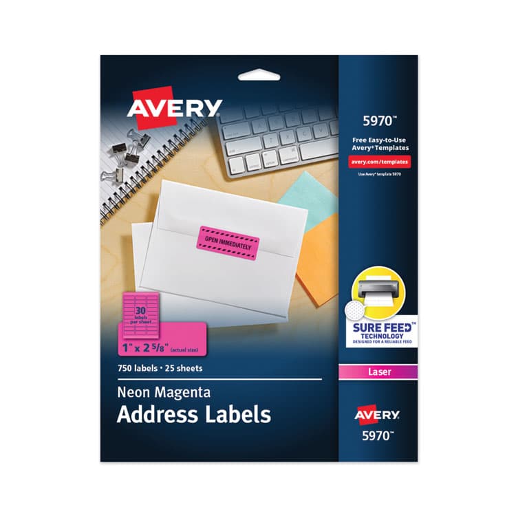 AVERY PRODUCTS CORPORATION High-Visibility Permanent Laser ID Labels, 1 x 2.63, Neon Magenta, 750/Pack (AVE5970)