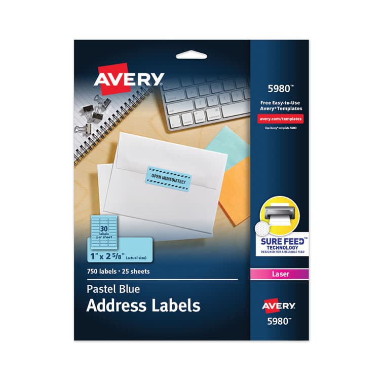 AVERY PRODUCTS CORPORATION High-Visibility Permanent Laser ID Labels, 1 x 2.63, Pastel Blue, 750/Pack (AVE5980)