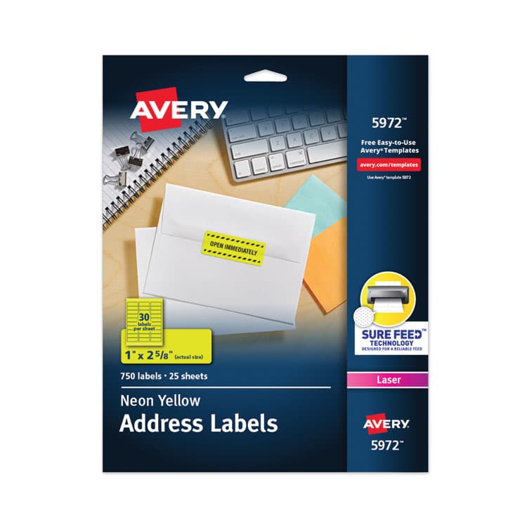 AVERY PRODUCTS CORPORATION High-Visibility Permanent Laser ID Labels, 1 x 2.63, Neon Yellow, 750/Pack (AVE5972)