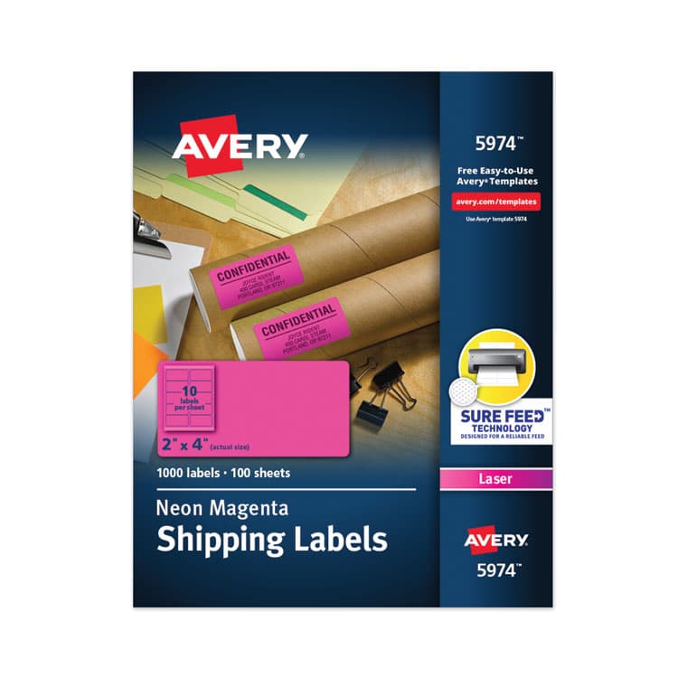 AVERY PRODUCTS CORPORATION High-Visibility Permanent Laser ID Labels, 2 x 4, Neon Magenta, 1000/Box (AVE5974)