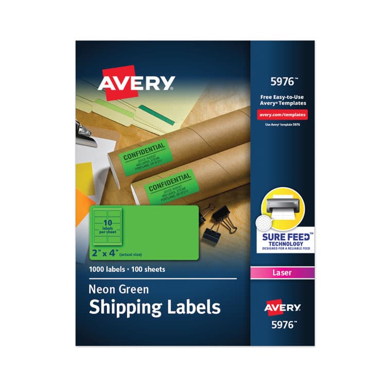 AVERY PRODUCTS CORPORATION High-Visibility Permanent Laser ID Labels, 2 x 4, Neon Green, 1000/Box (AVE5976)