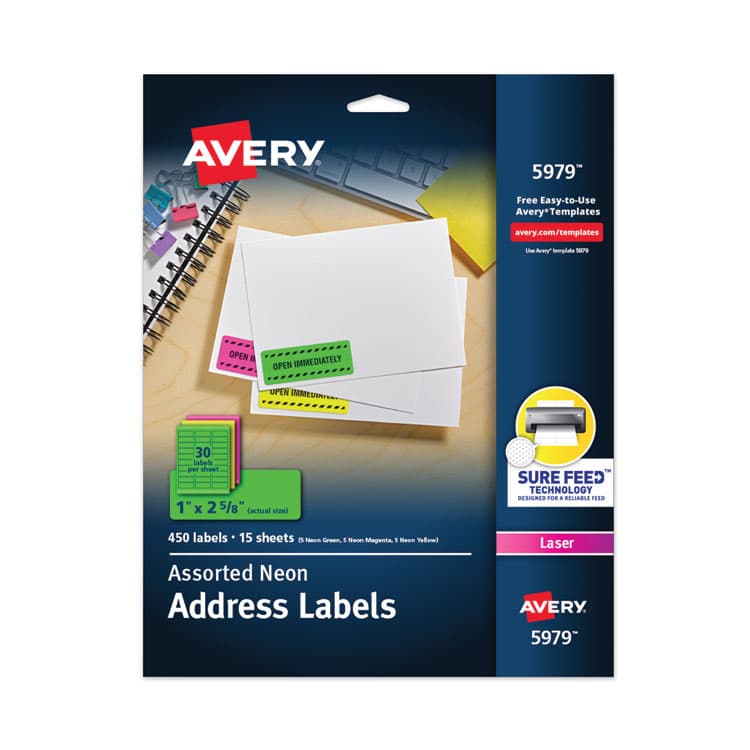 AVERY PRODUCTS CORPORATION High-Visibility Permanent Laser ID Labels, 1 x 2.63, Asst. Neon, 450/Pack (AVE5979)