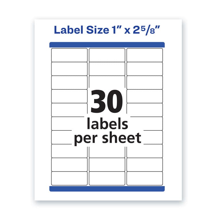 AVERY PRODUCTS CORPORATION Waterproof Address Labels with TrueBlock and Sure Feed, Laser Printers, 1 x 2.63, White, 30/Sheet, 50 Sheets/Pack (AVE5520) thumbnail 2