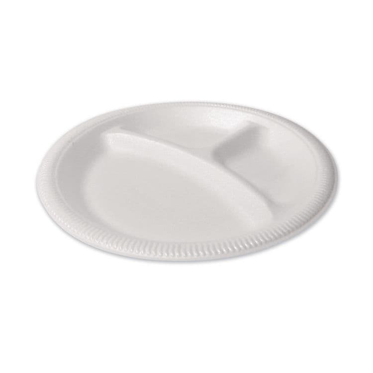 PLASTIFAR SA Foam Dinnerware, 3-Compartment Plate, 9" dia, White, 125/Sleeve, 4 Sleeves/Pack (PST12201) thumbnail 4