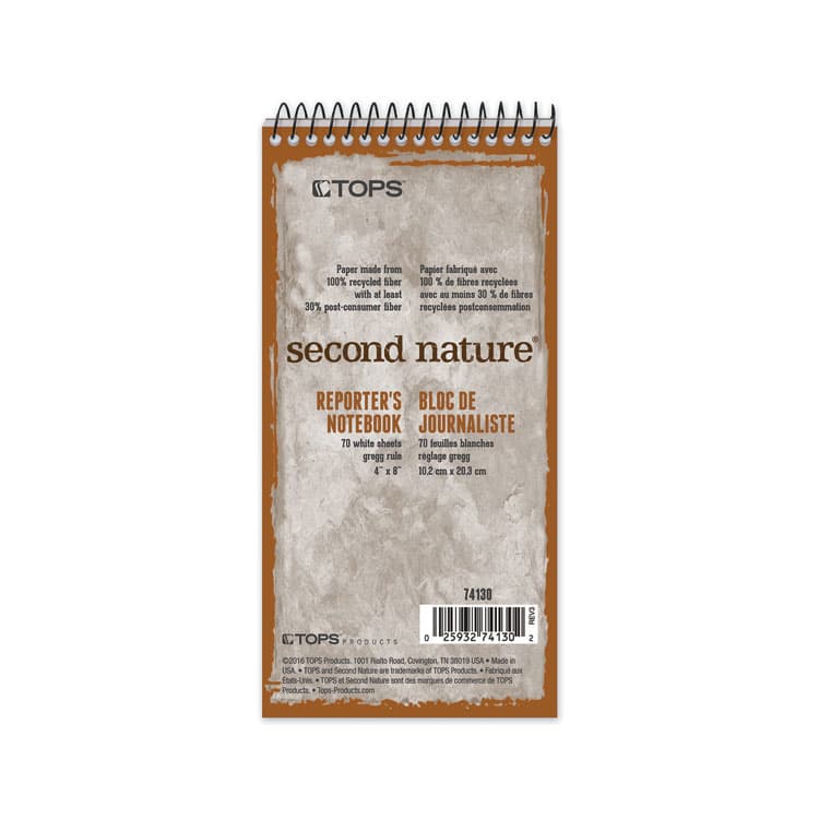 TOPS BUSINESS FORMS Second Nature Recycled Notepads, Randomly Assorted Cover Colors, Gregg Rule, (70) White 4 x 8 Sheets (TOP74130)
