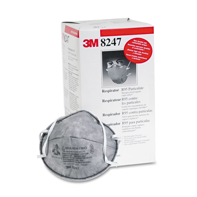 3M/COMMERCIAL TAPE DIV. R95 Particulate Respirator w/Nuisance-Level Organic Vapor Relief, One Size Fits All, 20/Box (MMM8247) thumbnail 2