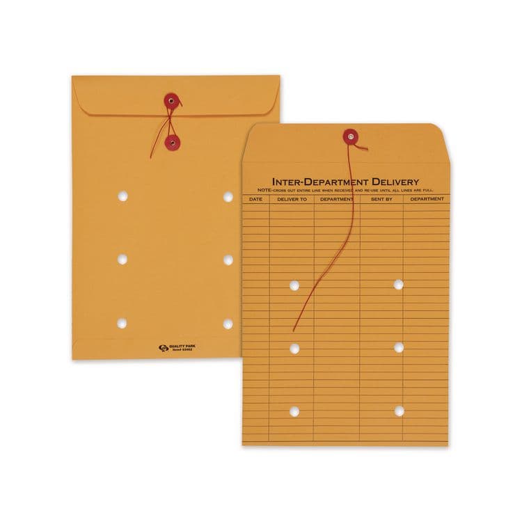 QUALITY PARK PRODUCTS Brown Kraft String/Button Interoffice Envelope, #90, One-Sided Five-Column Format, 31-Entries, 9 x 12, Brown Kraft, 100/CT (QUA63462)
