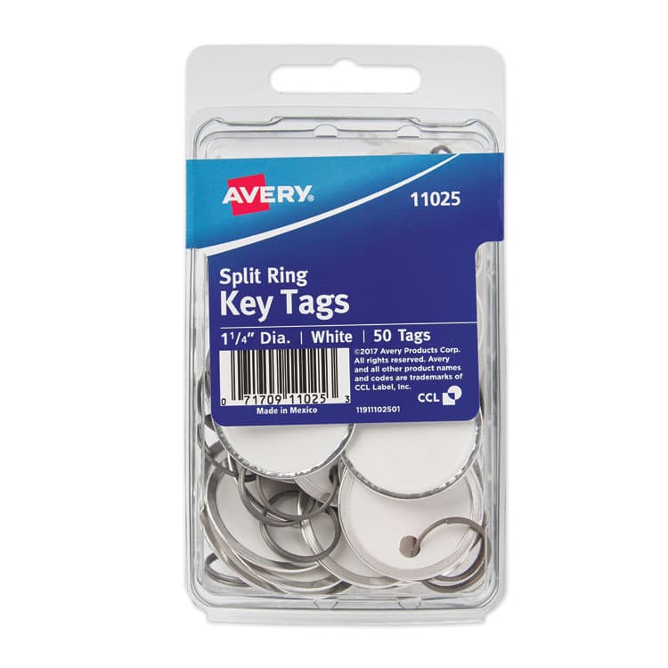 AVERY PRODUCTS CORPORATION Key Tags with Split Ring, 1.25" dia, White, 50/Pack (AVE11025)