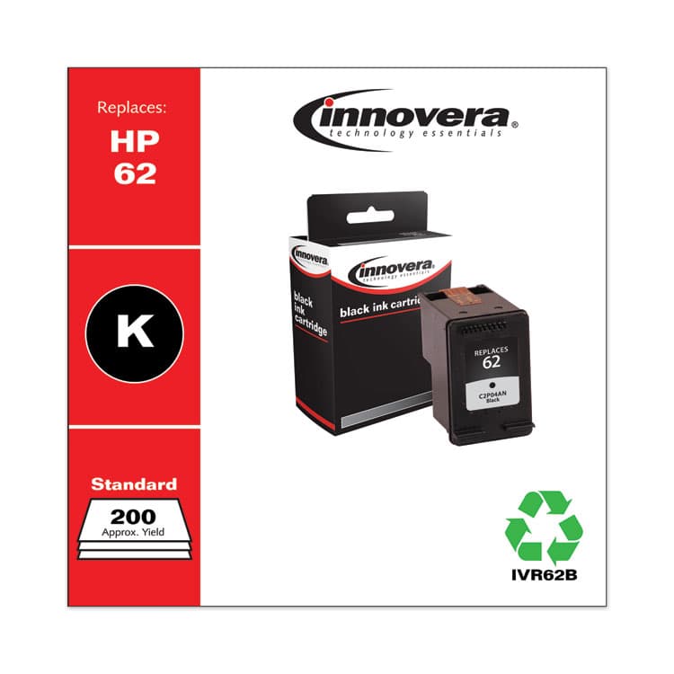 INNOVERA Remanufactured Black Ink, Replacement for 62 (C2P04AN), 200 Page-Yield (IVR62B) thumbnail 2
