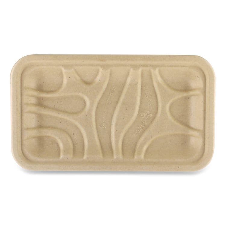 WORLD CENTRIC Laminated Fiber Meat and Product Trays, PLA Lined, PFAS Free, 8.3 x 4.9 x 0.7, Natural, Paper, 500/Carton (WORTRSC17SLLF)