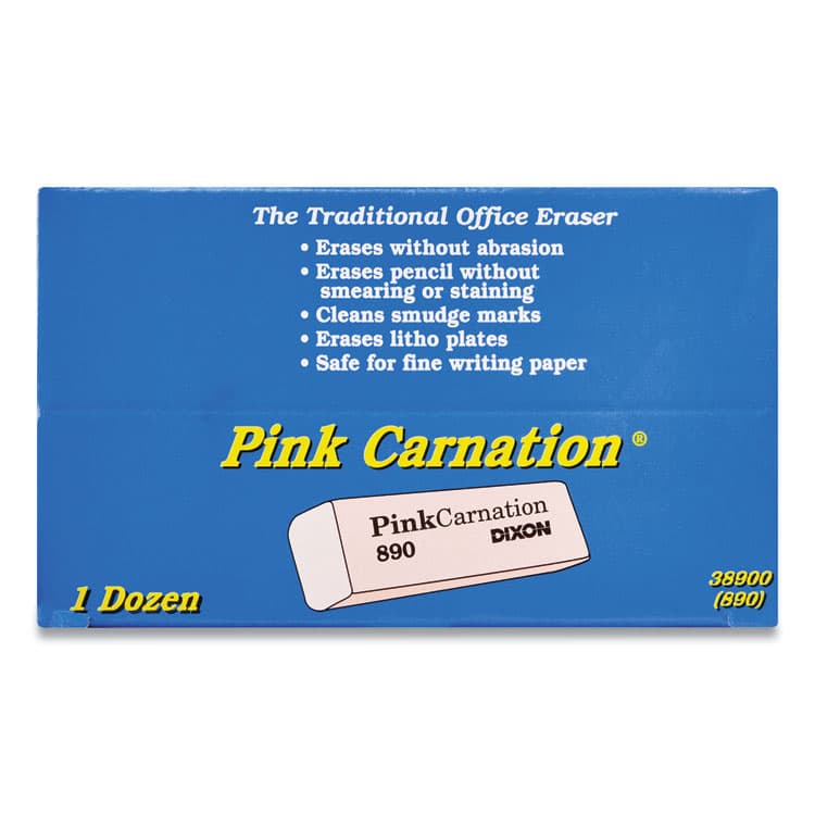 DIXON TICONDEROGA CO. Pink Carnation Erasers, For Pencil Marks, Rectangular Block, Medium, Pink, Dozen (DIX38900) thumbnail 3