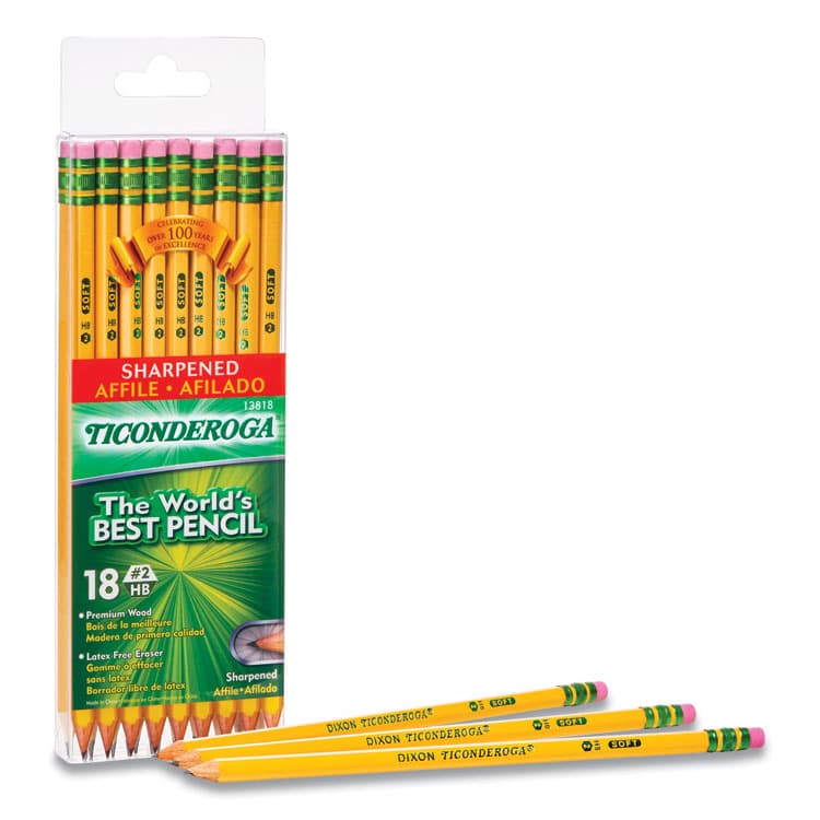 DIXON TICONDEROGA CO. Pre-Sharpened Pencil, HB (#2), Black Lead, Yellow Barrel, 18/Pack (DIX13818) thumbnail 2