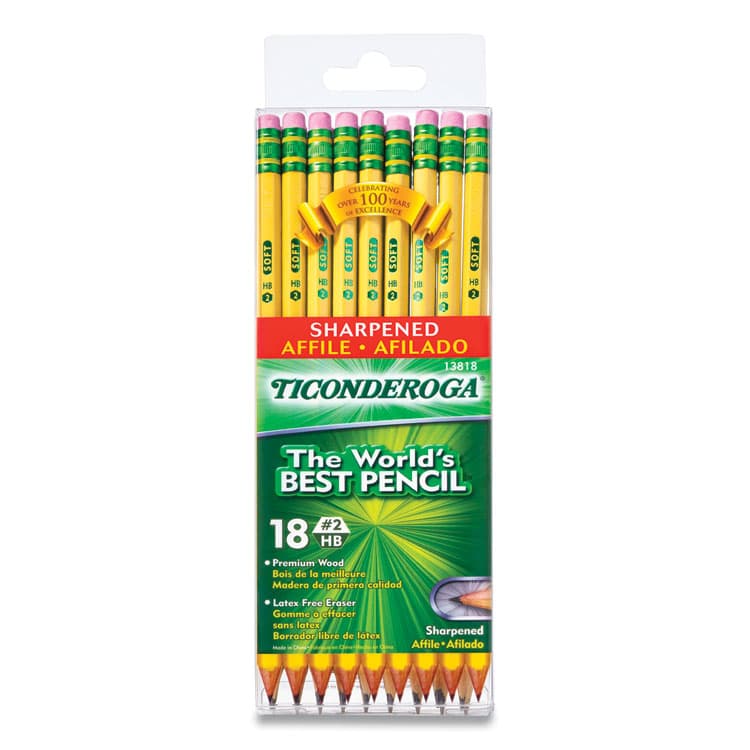 DIXON TICONDEROGA CO. Pre-Sharpened Pencil, HB (#2), Black Lead, Yellow Barrel, 18/Pack (DIX13818)