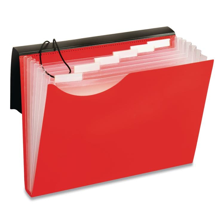 TOPS BUSINESS FORMS Seven-Pocket Poly Expanding File, 1" Expansion, 7 Sections, Elastic Cord Closure, 1/6-Cut Tabs, Letter Size, Red (GLW67440RED)