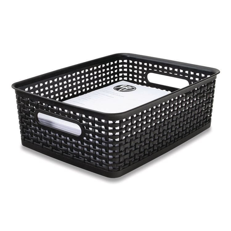 ADVANTUS CORPORATION Plastic Weave Bin, Medium, 14" x 10.5" x 4.63", Black (AVT36003) thumbnail 2