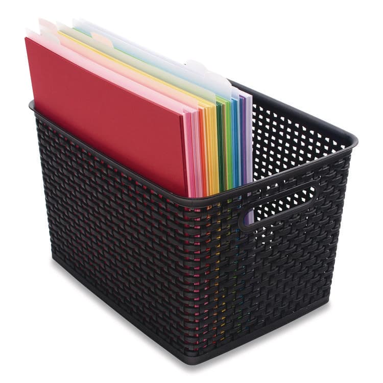 ADVANTUS CORPORATION Plastic Weave Bin, Large, 13.5" x 10.5" x 8.75", Black (AVT36006) thumbnail 2