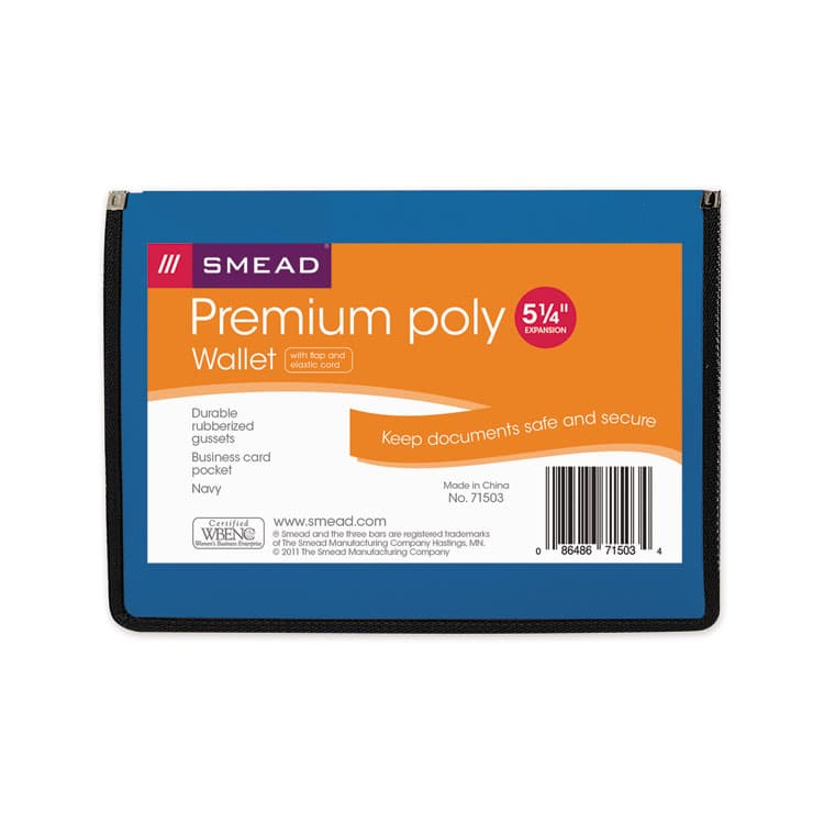 SMEAD MANUFACTURING CO. Poly Premium Wallets, 5.25" Expansion, 1 Section, Elastic Cord Closure, Letter Size, Navy Blue (SMD71503)