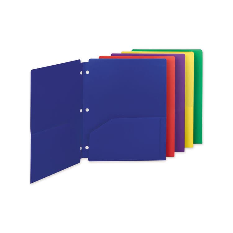 SMEAD MANUFACTURING CO. Poly Snap-In Two-Pocket Folder, Side: 3-Hole Punched, Accommodates (50) 11 x 8.5 Sheets, Assorted Colors, 10/Pack (SMD87939) thumbnail 2