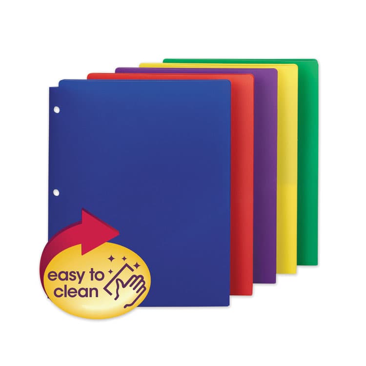 SMEAD MANUFACTURING CO. Poly Snap-In Two-Pocket Folder, Side: 3-Hole Punched, Accommodates (50) 11 x 8.5 Sheets, Assorted Colors, 10/Pack (SMD87939)