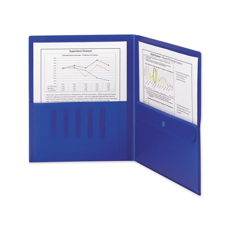 SMEAD MANUFACTURING CO. Poly Two-Pocket Folders with Security Pocket, Accommodates (100) 11 x 8.5 Sheets, Blue, 5/Pack (SMD87701) thumbnail 2