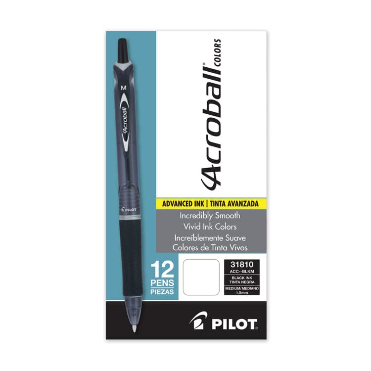 PILOT CORP. OF AMERICA Acroball Colors Advanced Ink Hybrid Gel Pen, Retractable, Medium 1 mm, Black Ink, Smoke/Black Barrel, Dozen (PIL31810) thumbnail 2