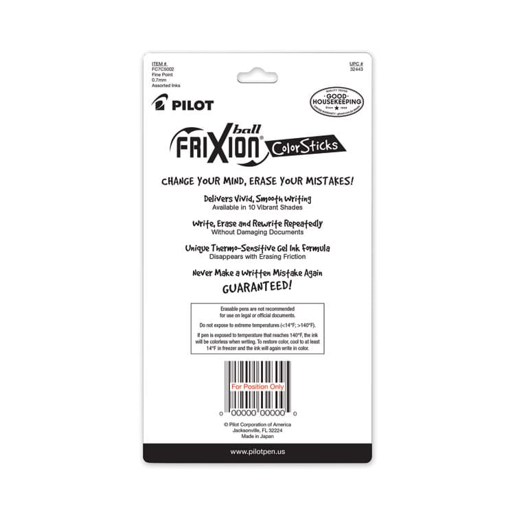 PILOT CORP. OF AMERICA FriXion ColorSticks Erasable Gel Pen, Stick, Fine 0.7 mm, Assorted Ink and Barrel Colors, 5/Pack (PIL32443) thumbnail 2