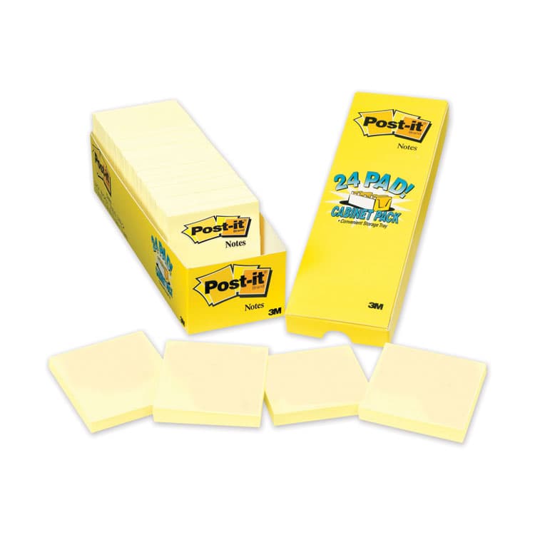 3M/COMMERCIAL TAPE DIV. Original Pads in Canary Yellow, Cabinet Pack, 3" x 3", 90 Sheets/Pad, 24 Pads/Pack (MMM70005141687)