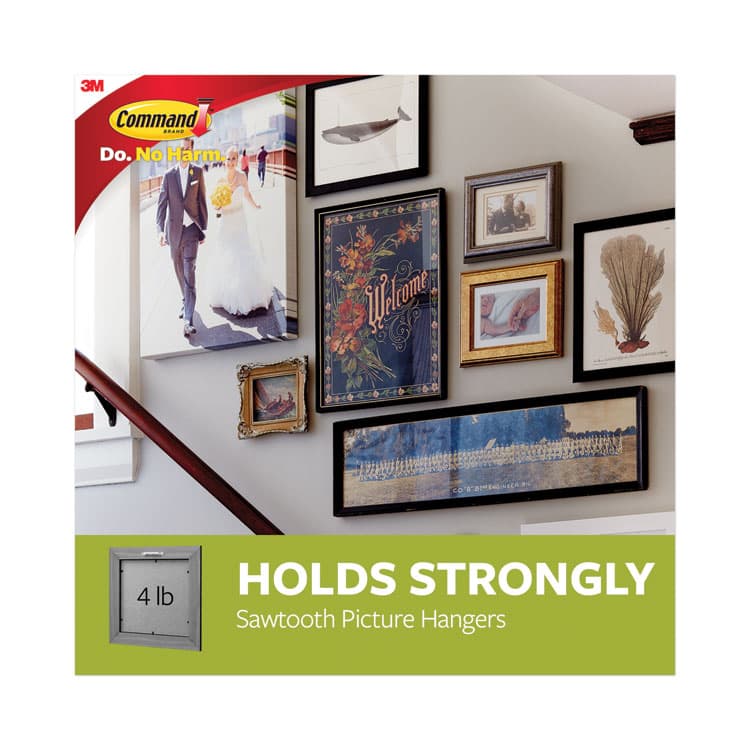 3M/COMMERCIAL TAPE DIV. Sawtooth Picture Hanger Value Pack, Large, Plastic, White, 5 lb Capacity, 3 Hooks and 6 Strips/Pack (MMM70005152858) thumbnail 3