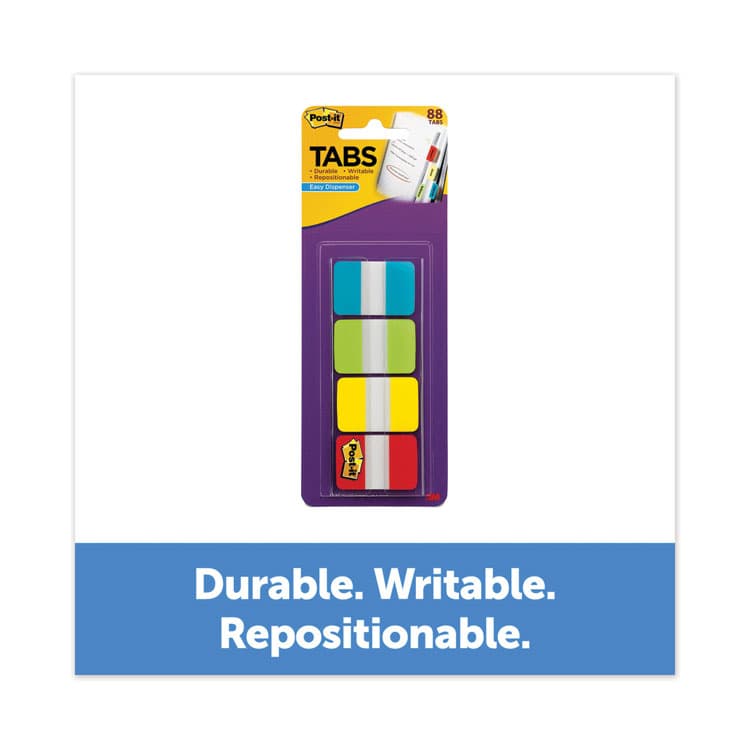 3M/COMMERCIAL TAPE DIV. 1" Wide Tabs with Dispenser, Aqua, Lime, Red, Yellow, 88/Pack (MMM70005179232)