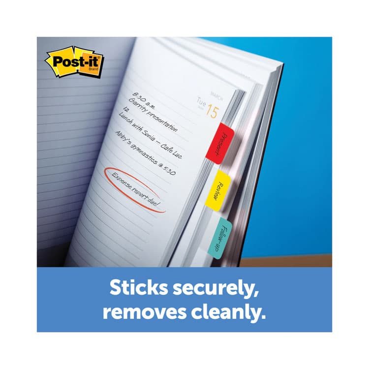 3M/COMMERCIAL TAPE DIV. 1" Wide Tabs with Dispenser, Aqua, Lime, Red, Yellow, 88/Pack (MMM70005179232) thumbnail 4