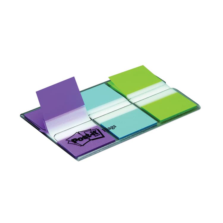 3M/COMMERCIAL TAPE DIV. 0.94" Wide Flags with Dispenser, Bright Blue, Bright Green, Purple, 60 Flags (MMM70071493244) thumbnail 2
