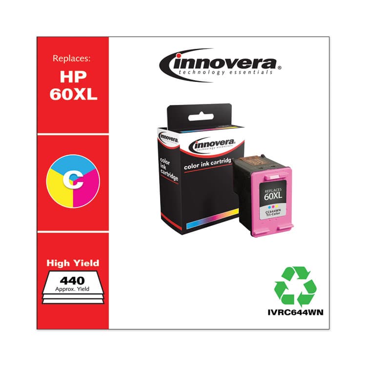 INNOVERA Remanufactured Tri-Color High-Yield Ink, Replacement for 60XL (CC644WN), 440 Page-Yield (IVRC644WN) thumbnail 2