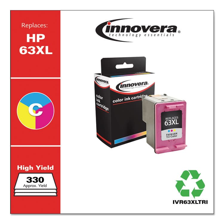INNOVERA Remanufactured Tri-Color High-Yield Ink, Replacement for 63XL (F6U63AN), 330 Page-Yield (IVR63XLTRI) thumbnail 2