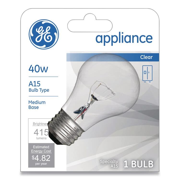 GENERAL ELECTRIC CO. Incandescent A15 Light Bulb for Kitchen Appliances, 40 W, 120 V, Clear (GEL15206)