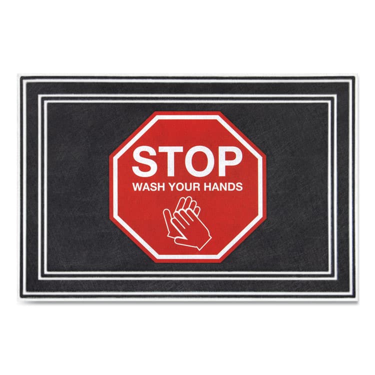 APACHE MILLS Social Distancing Message Mats, White/Red Printed Message: Stop - Wash Your Hands, 36" x 24", Charcoal Gray Surface (APH3984528832X3)