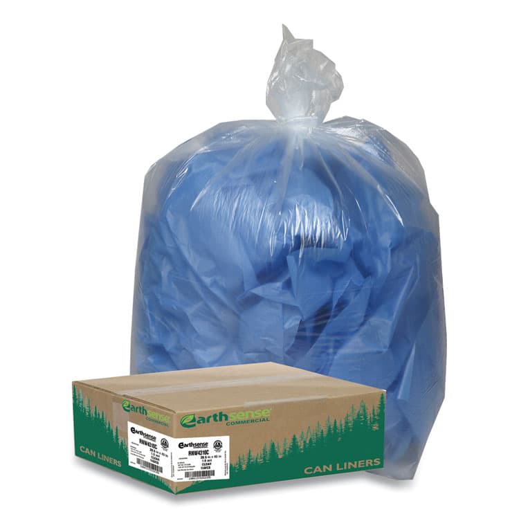 WEBSTER INDUSTRIES Linear Low Density Clear Recycled Can Liners, 23 gal, 1 mil, 28.5" x 43", Clear, 150/Carton (WBIRNW4310C)
