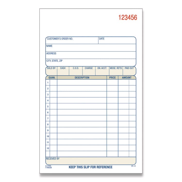 CARDINAL BRANDS . Multipart Sales Order Pad, 12 Lines, Two-Part Carbonless, 4.19 x 6.69, 50 Forms/Pad, 10 Pads/Box (ABFDC470510) thumbnail 3