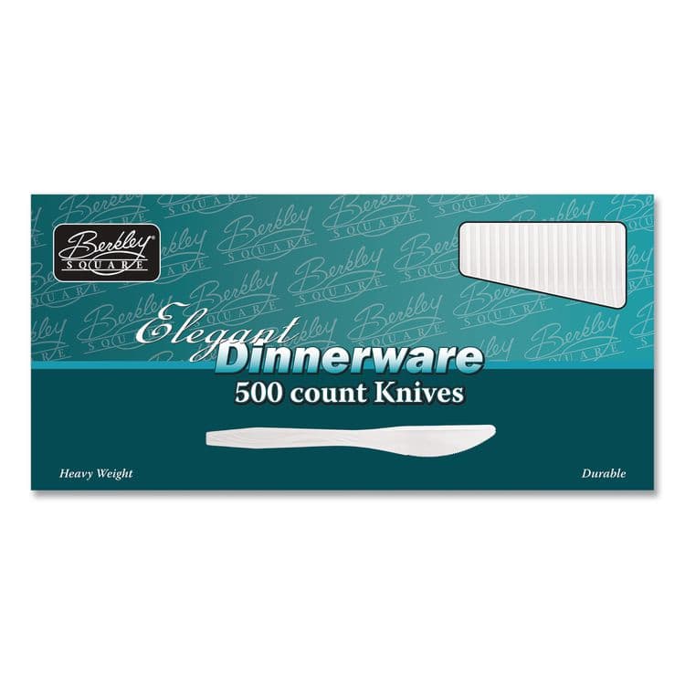BERK ENTERPRISES Elegant Dinnerware Heavyweight Cutlery, Knife, Plastic, White, 500/Box (BSQ1071010)